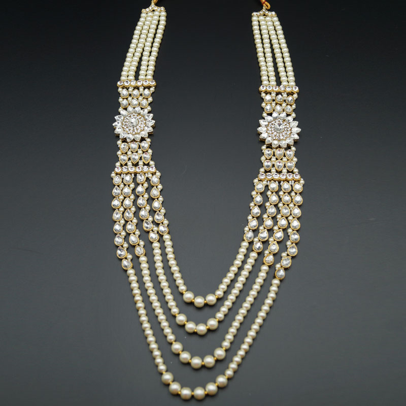 Varni White Kundan and Pearl Rani Haar Set - Gold | Indian Jewellery ...