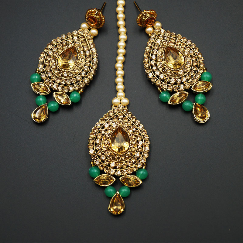 Komal Gold Diamante and Mint Choker Necklace Set - Gold | Indian ...
