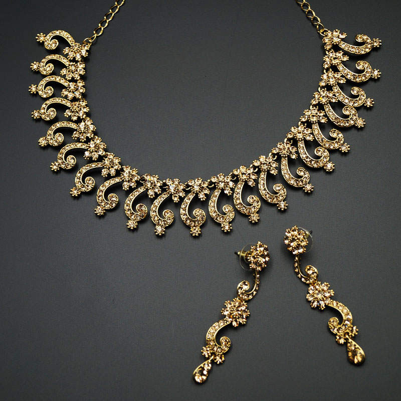 Rash- Gold Diamante Necklace Set - Gold | Indian Jewellery Online ...