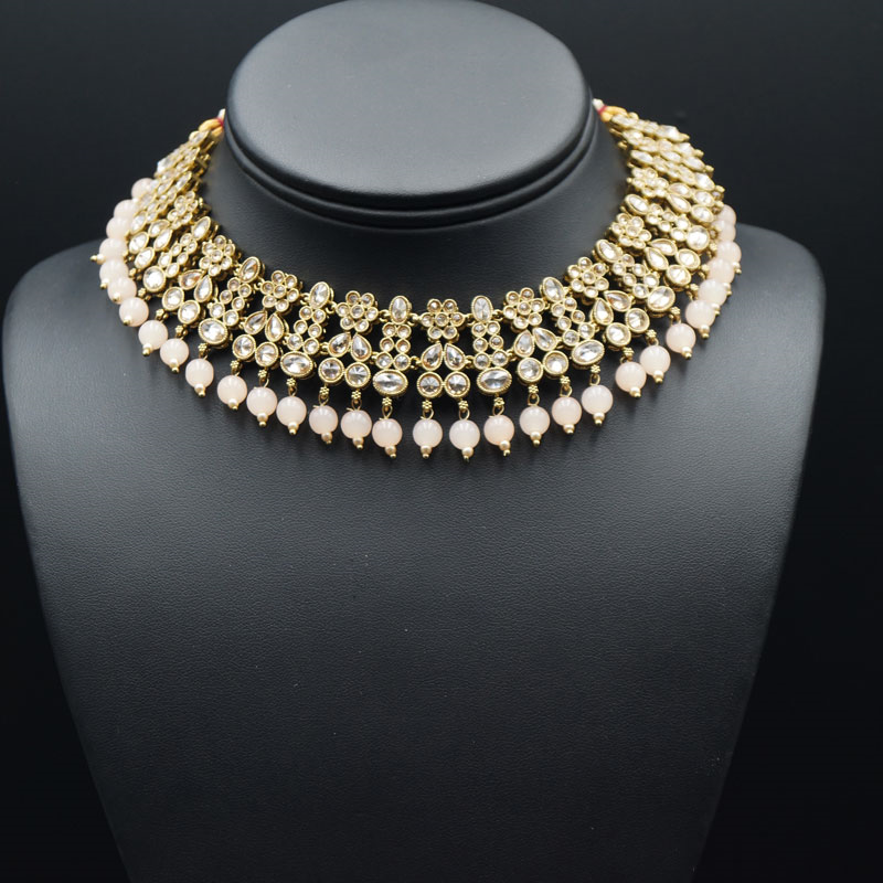 Garin -Gold Polki Stone/Nude Beads Necklace set - Antique Gold | Indian ...