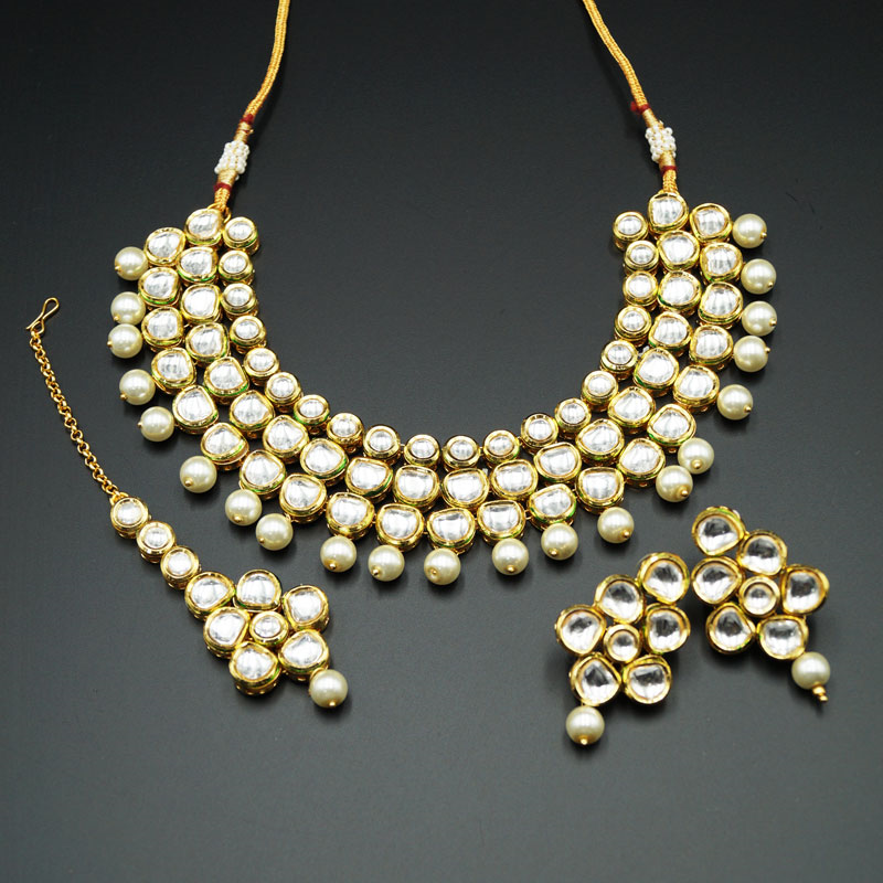 Falini White Kundan Necklace Set - Gold | Indian Jewellery Online ...