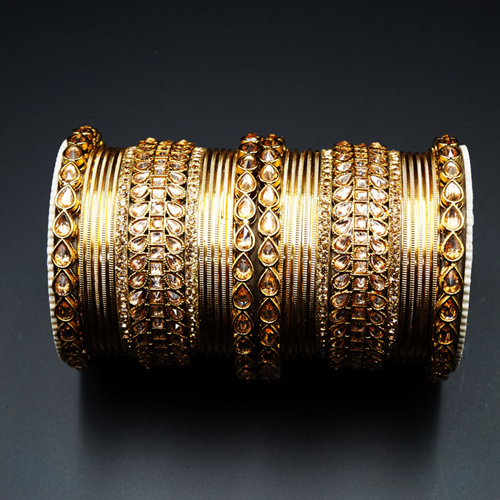 Vai Gold Polki Stone Bangle Set - Antique Gold