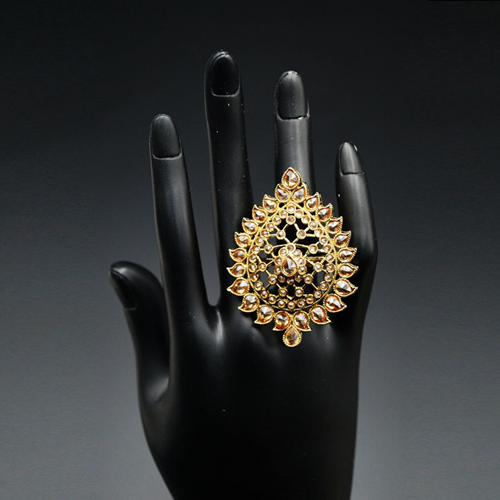 Jeev- Gold Polki Stone Ring - Antique Gold