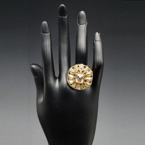 Otiri- Gold Polki Stone Ring - Antique Gold