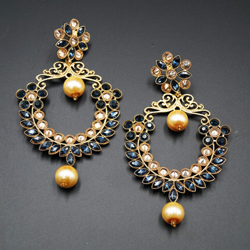 Dil Blue Kundan / Gold Diamante Earrings – Gold