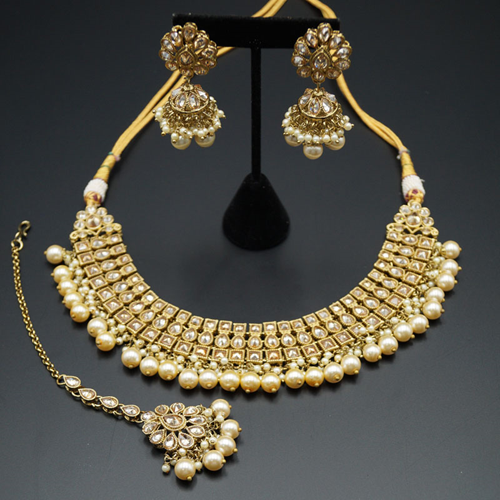 Jash Gold Polki /Pearl Necklace set - Antique Gold