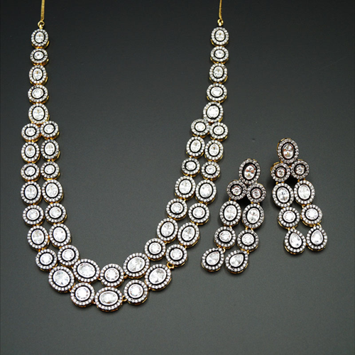 Yamir  White American Diamond Necklace Sets-Gold