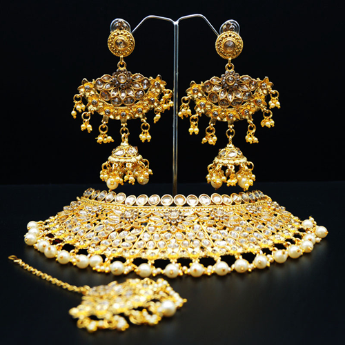 Zev Gold Kundan Stone Choker Necklace Set - Gold