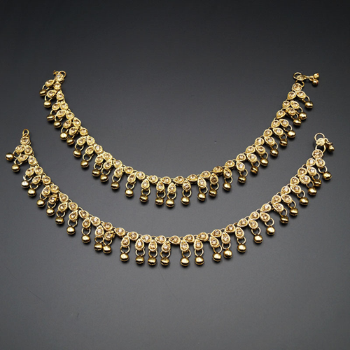 Jian Gold Diamante Ghungroo Payals - Antique Gold