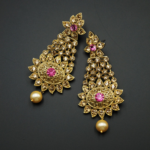 Prachi - Light Pink|Gold Diamante Earrings - Gold