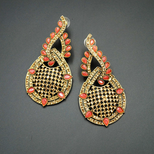 Bazz -Peach Kundan / Gold Diamante Earrings - Gold