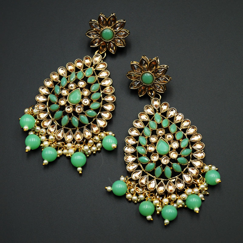 Tarla - Gold Kundan & Pista Bead Earrings - Antique Gold