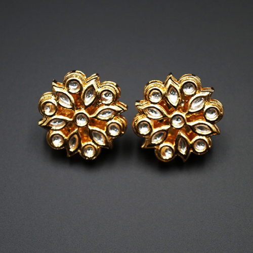 Mesha  -White Kundan Earrings – Gold