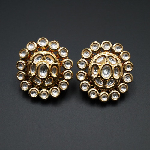 Umail  -White Kundan Earrings – Gold