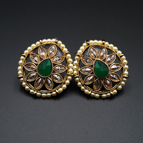 Nima- Green/Gold Polki Stone Earrings - AntiqueGold