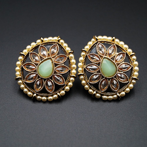 Nima- Mint/Gold Polki Stone Earrings - AntiqueGold