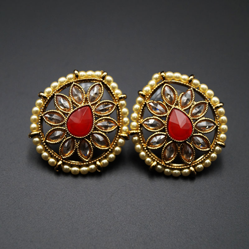 Nima- Red/Gold Polki Stone Earrings - AntiqueGold