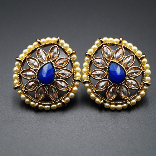 Nima- Blue /Gold Polki Stone Earrings - AntiqueGold