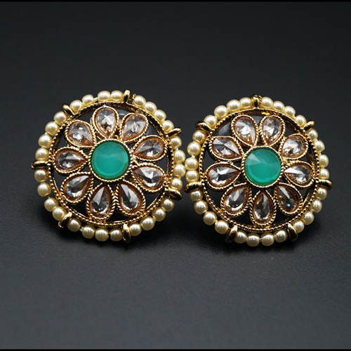 Lajni - Pista/Gold Polki Stone Earrings - AntiqueGold