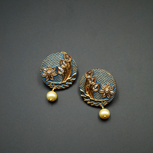 Bhima- Blue Meenakari/Gold Polki Earrings - Gold