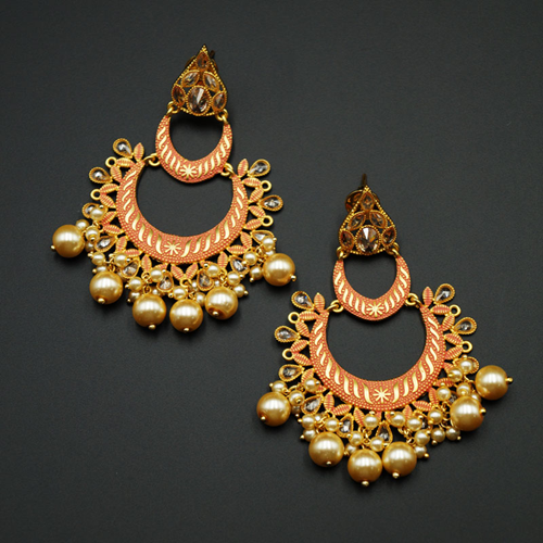 Suri - Peach Meenakari/Gold Polki Earrings - Gold