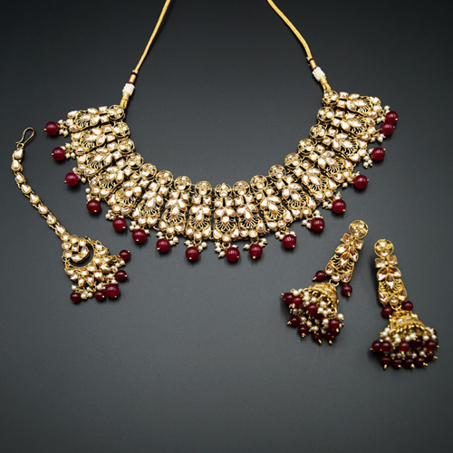 Premium Quality Pink Beads With Golden Balls&Pearls,Design Gold Finish  Necklace Set Buy Online
