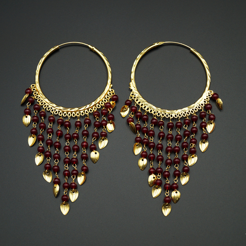 Raghi-Maroon (Hoop) Bali Earrings -Gold