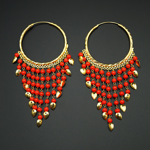 Raghi- Orange (Hoop) Bali Earrings -Gold