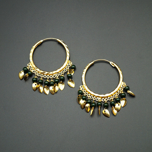 Yami -Green (Hoop) Bali Earrings -Gold