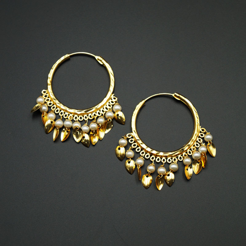 Yami  White Pearl's (Hoop) Bali Earrings -Gold