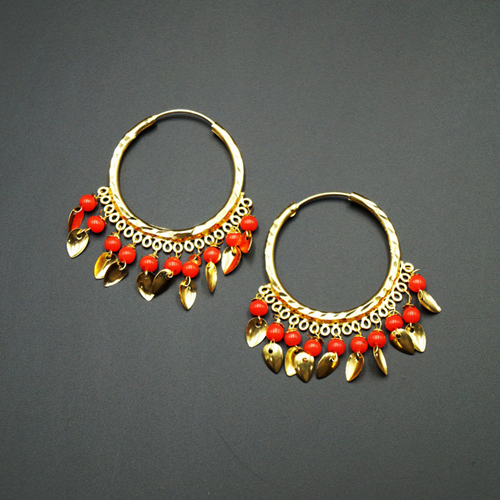 Yami -Orange  (Hoop) Bali Earrings -Gold