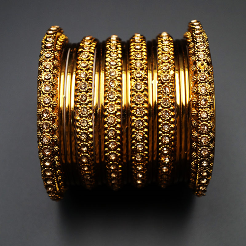 Leta- Gold Diamante and Gold Bangle Set - Antique Gold