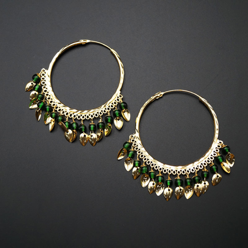 Sagun  -Green (Hoop) Bali Earrings -Gold