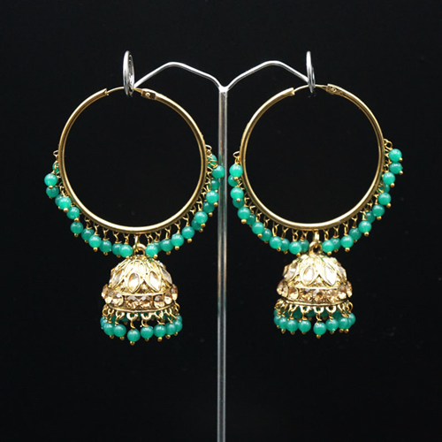 Sakti - Green (Hoop) Bali Earrings -Antique Gold