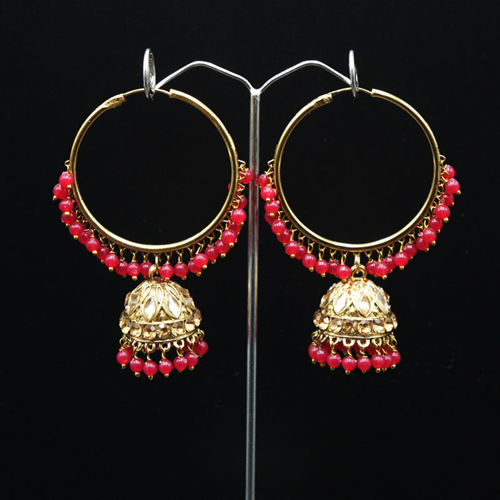 Sakti - Red (Hoop) Bali Earrings -Antique Gold