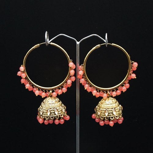 Aruna- Coral (Hoop) Bali Earrings -Antique Gold