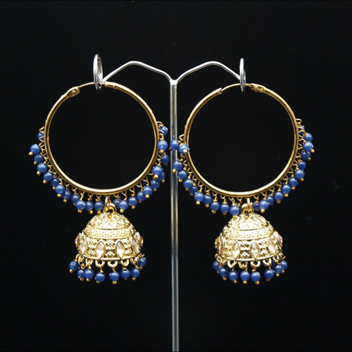 Aruna- Blue (Hoop) Bali Earrings - Antique Gold