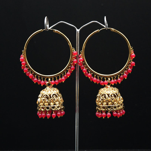 Libni - Pink (Hoop) Bali Earrings -Antique Gold