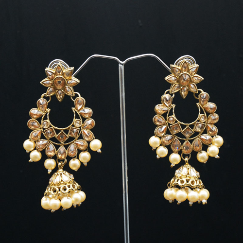 Misri - Gold Kundan  & Champagne Pearls Earrings - Antique Gold