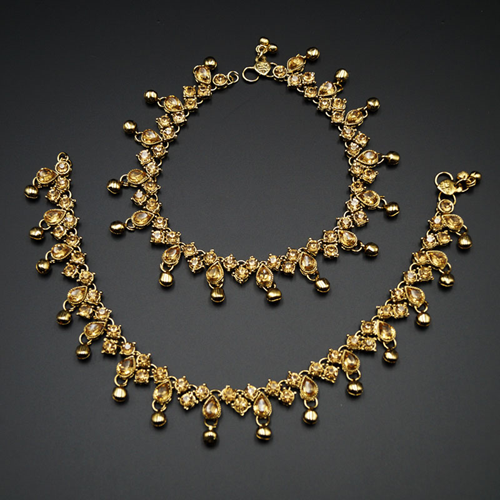 Megan- Gold Diamante Ghungroo Payals - Antique Gold