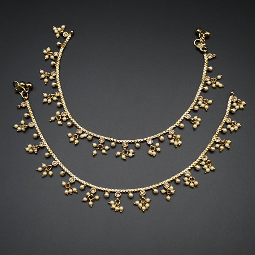 Jeves- Gold Diamante Payals- Antique Gold 