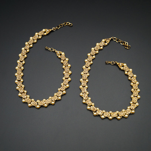 Roop -Gold Diamante Payals - Antique Gold
