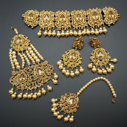 Guna - Gold Diamante Necklace Set - Gold