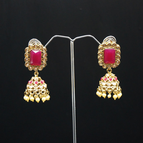 Saju- Pink/Gold Diamante Jhumka- Antique Gold