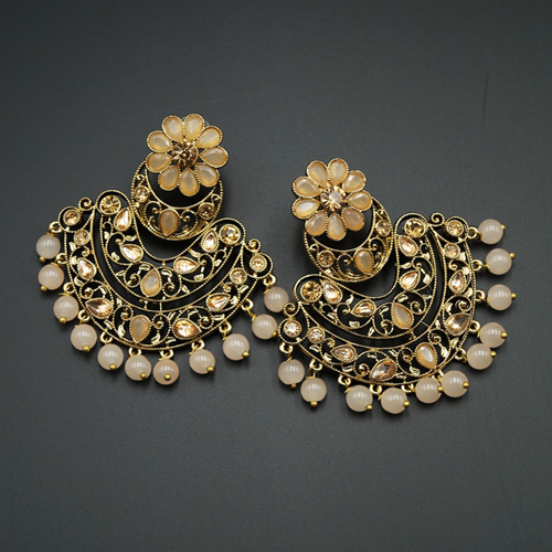 Nari - Light Peach & Gold Kundan Stone Earrings - Antique Gold