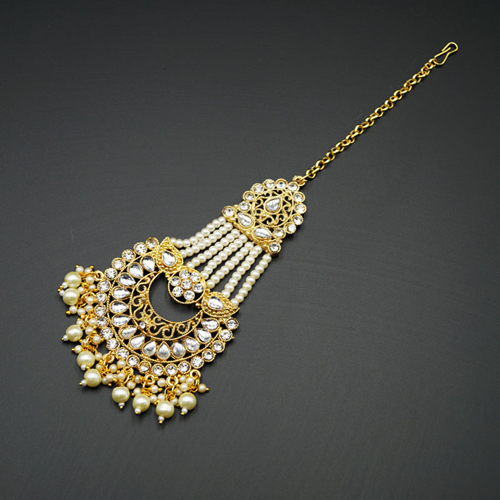 Eana - White Diamante Stone Tikka - Gold