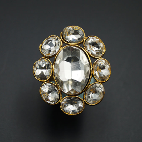 Hir - White Diamante Stone Ring - Gold