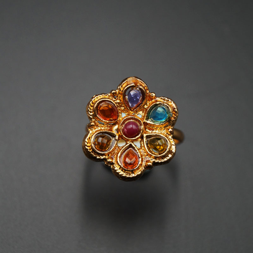 Mia - Multicolour Diamante Stone Ring - Gold
