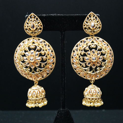Saaj Gold Polki Stone Jhumka Earrings - Gold