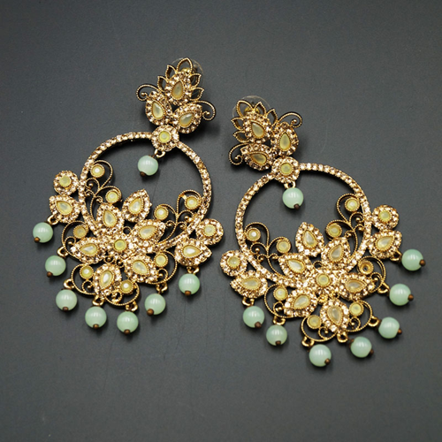 Ara Mint & Gold Diamante Earrings - Antique Gold